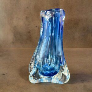 Venetian Art Glass Vase Thick Heavy Glass‎ Cobalt Blue Glass Abstract Shape VTG